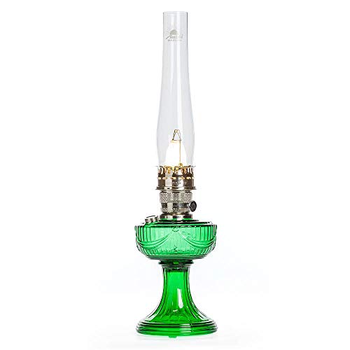 Aladdin Lincoln Drape Oil Lamp - Traditional Classic Indoor Oil or Kerosene Fuel Lamp, Bright White Light, Glass with Nickel Trim, Emerald Green
