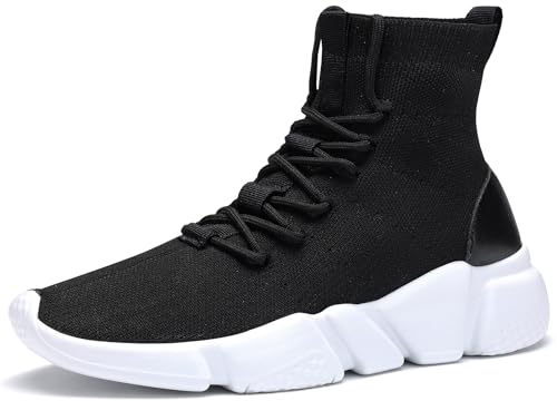 Santiro High Top Sneakers for Men Sock Shoes Lightweight Fashion Slip on Running Shoes Black 10 US