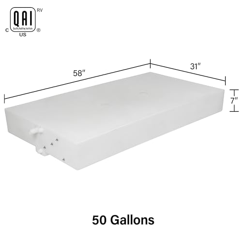 Image of 50 Gallon RV Fresh Water Tank, Potable Water Storage Tank for Drinking, Cooking, Cleaning, Showering, for Campers, Trailers, Motorhomes, RVs, Low-Profile Shape, 58 inch x 31 inch x 7 inch (WT-1419)
