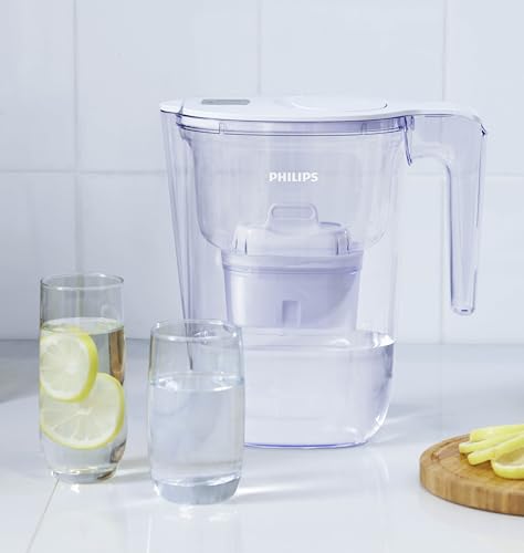 Philips Water Carafe filtrante Philips +6 Cartouches filtrantes de Remplacement Micro X-Clean, débit Rapide, Blanc, 2,6 litres, minuterie électronique