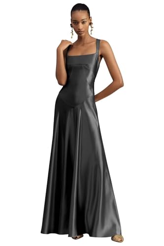 Satin Bridesmaid Dresses for Women Lace up Back Spaghetti Straps Long Evening Gown Formal Prom Dress