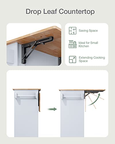 Kitchen Island on Wheels Kitchen Cart with Rubber Wood Top, Mobile Kitchen Island with Double Storage Cabinet and Drawers, Island Table for Kitchen (White)