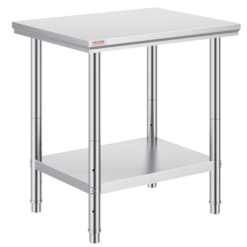 Mophorn Commercial Worktable &amp; Workstation 24 x 30 x 32 Inch Stainless Steel Work Table Heavy Duty Commercial Food Prep Work Table for Home, Kitchen, Restaurant Metal Prep Table with Adjustable Feet