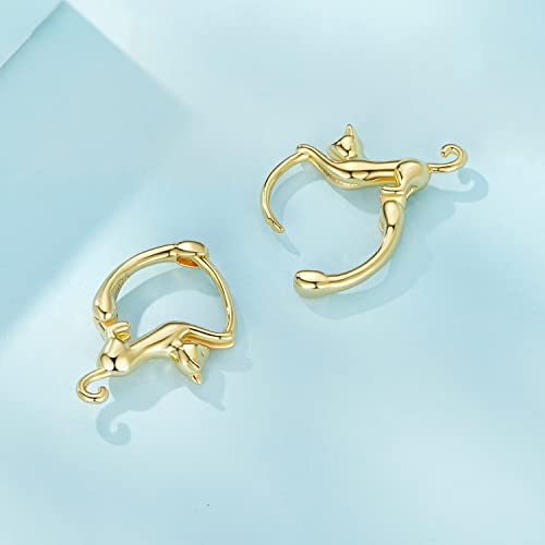 WOSTU Sterling Silver Cat Hoop Earrings - 18K Gold Plated, Hypoallergenic Cute Kitty Earrings for Cat Lovers4