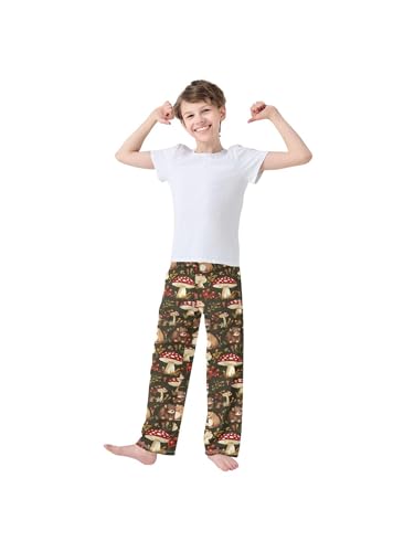 Red Mushrooms and Cute Hedgehogs Boys Pants for Kids Jogger Pants with Pockets S3