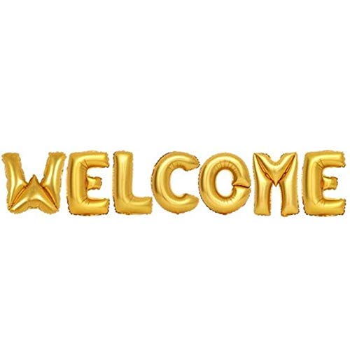 SALUXWELCOME 7Plus1 Set, 16inch Welcome Letters Foil Balloons for Birthday Wedding Party Decor Gold Letters - Collection