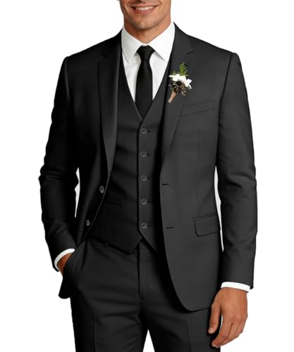 Mens 3 Piece Suit Set,Slim Fit Suits for Men,Solid Jacket,Vest,Pants