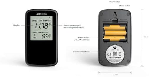 Airthings Battery-Operated Lightweight Digital Home Radon Detector with LCD Display for Continuous and Long-Term Monitoring