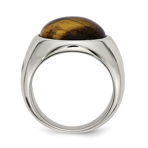 Stainless Steel Polished Tiger Eye Ring Size 9 to 112