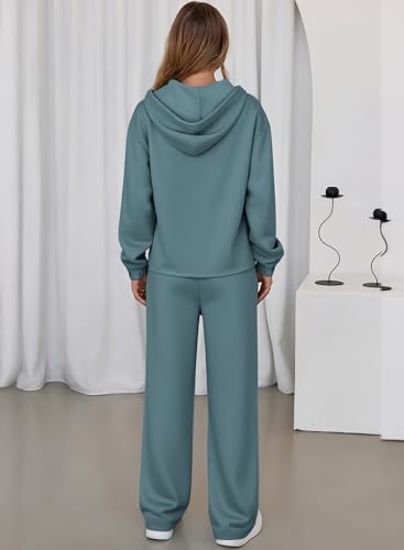 Aleumdr Women 2 Piece Sweatsuit Casual Long Sleeve Half Zip Tracksuits Hoodies and Wide Legs Sweatpangts with Pockets3