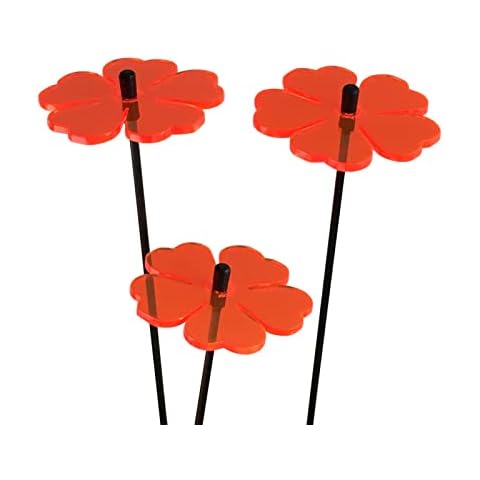 Sun Catcher Garden Decor Ornaments Double Blossoms Set of 3 Decorative Garden Stakes 25cm/10'' high Outdoor Accessory, Great Gardeners Gift, Colour:fluorescent Red Cover