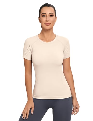 Image of MathCat Seamless Workout Tops for Women, Short Sleeve Compression Athletic Shirts Soft Yoga Gym Tops XS-XL