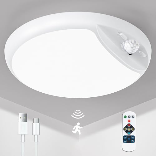 GONDSILY Rechargeable Motion Sensor Ceiling Light with Remote,Battery Powered Wireless Shower Lights,7.5in 600LM,10000mAh Battery Operated Ceiling Closet Light for Kitchen, Closet, Bathroom, Hallway