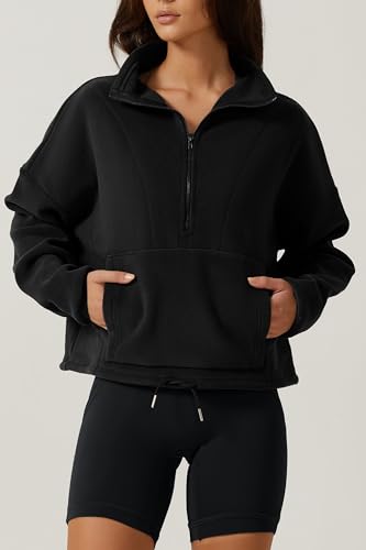 QINSEN Women Half Zip Fleece Sweatshirt Mock Neck Long Sleeve Winter Cozy Sherpa Pullover Sweater Tops4