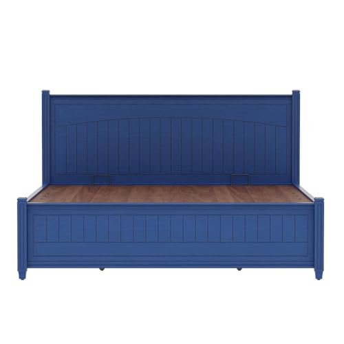 Image of Wakefit Wood Nilaka King Hydraulic Brown Storage Bed,Blue