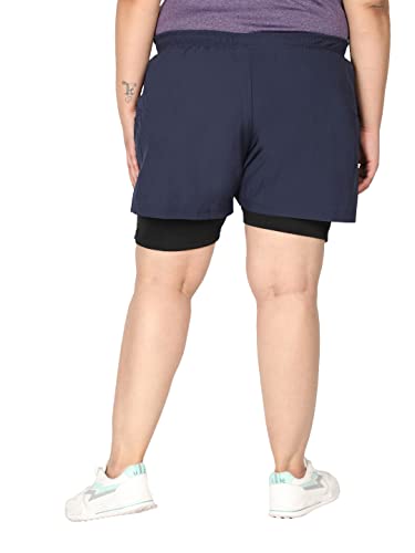 Image of CHKOKKO Sports Shorts for Women Running Gym Workout - Dry Fit Quick Dry Double Layer Inner Compression with Pockets | Breathable Lightweight Athletic Wear Above Knee Navy XL