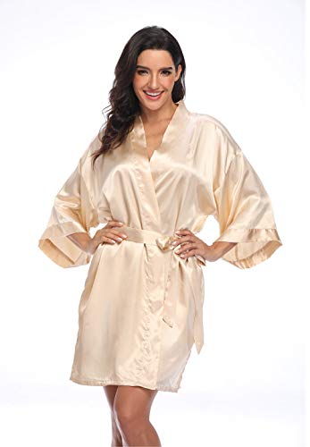 Super Shopping-Zone Women's Pure Silky Robes Bridesmaid Bride Party Short Robes,Champagne #TOP2