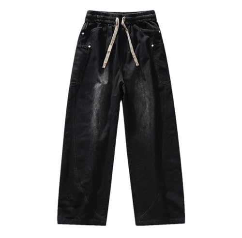 Men's Summer Jeans Lightweight Washed Straight Denim Pants Wide Leg Baggy Trousers