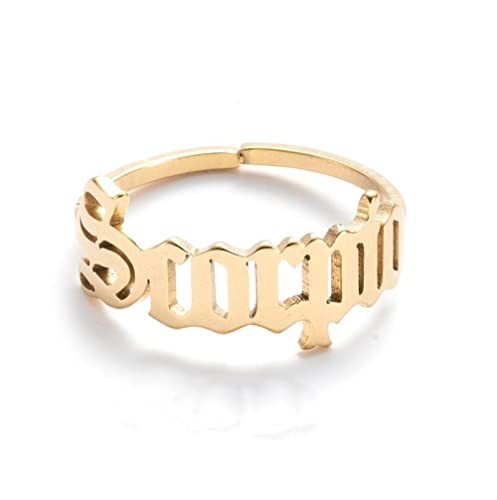 COLORFUL BLING Constellation Rings for Women 12 Zodiac Old English Letter Adjustable Stainless Steel Zodiac Sign Ring Horoscope Astrology Jewelry-gold Scorpio