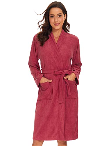 Vislivin - Albornoz para mujer, ligera, suave, kimono, rizo, albornoz hasta la rodilla - Rojo - M