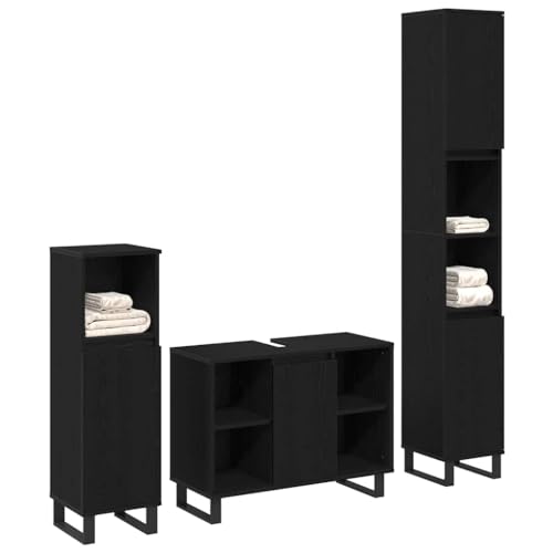vidaXL Set di mobili per Il Bagno 3 PCS Nero Legno Multistrato, Elegante mobiletto per Il Bagno, unità di scaffali rettangolari, Legno Moderno, Set organizzazione Funzionale