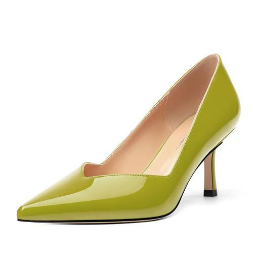 Image of Women Pointed Closed Toe 2.5 Inch Kitten Heel Slip On Pumps | Elegant Comfort Formal Dress Footwear, Versatile Ladies Shoes For Office Wedding Party Evening Daily Occasions