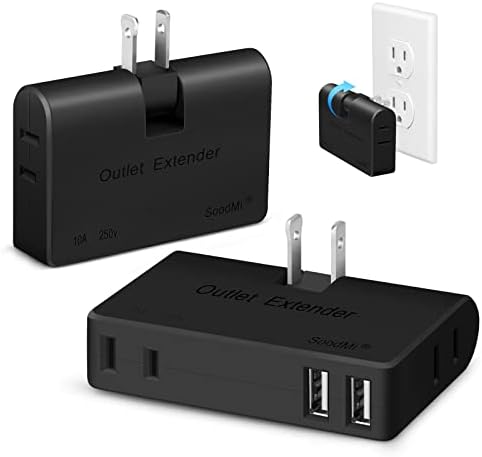 Multi Plug Outlet Extender with USB, 3 Electrical Multiple Outlet Extender with 2 USB Wall Charger, Multi Plug Extender Splitter, Travel Multiple Power Adaptor for Travel, Home Office Dorm