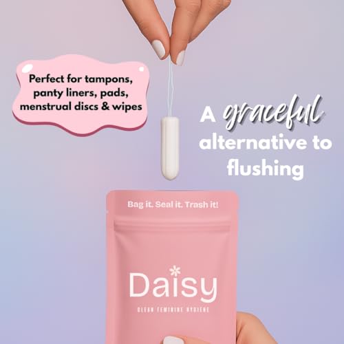 Image of Odor-Proof Sanitary Trash Bags for Tampons, Pads, Discs, Panty Liners & Feminine Wipes | The Daisy Pouch +Plus Discreet Disposal Bags for Home, Work, School & Travel