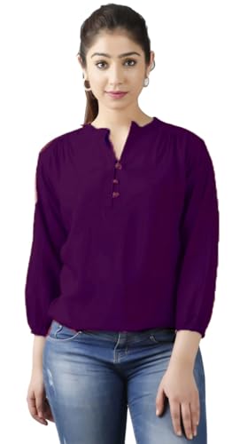 Image of Himanshi Enterprises Women's 3 /4 Sleeves Mandarin Nack Rayon Casual Solid Short Kurti