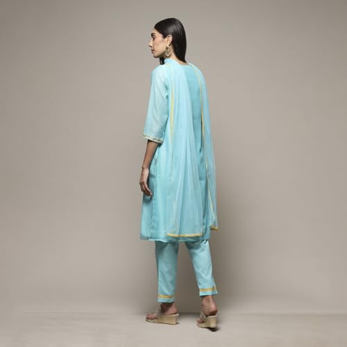 Image of BIBA Women Art Silk A-Line Kurta Regular Pant Suit Set
