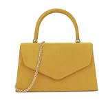 LeahWard Women's Clutch Bag Top Handle Wedding Suede Handbags 304 (Mustard)