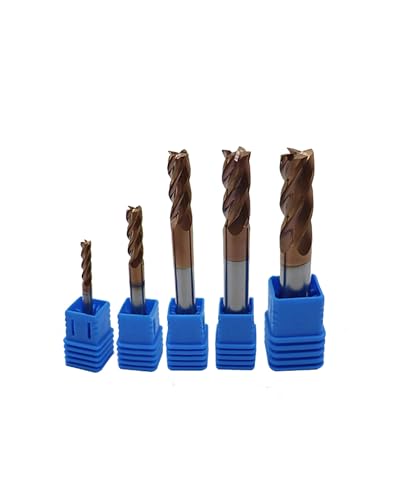 Image of 1 /8 inch 3 /16 inch 1 /4 inch 5 /16 inch 3 /8 inch Carbide End Mills Set, 4 Flute End Mill Bits for Steel (Carbon steels /Alloy Steels /Hardened Steels), TISIN Coated, CNC Router Bits
