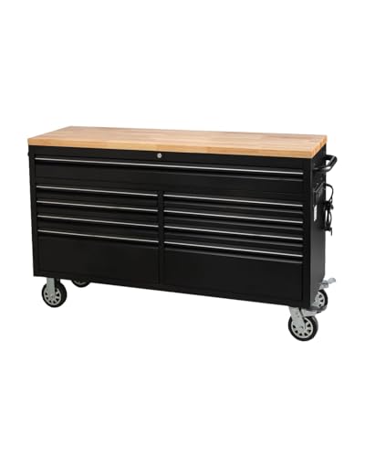 MERXENG 61 Inch Tool Chest, Tool Box Mobile Workbench, 9 Drawers Storage Lockable Rolling Metal Storage Cabinet with 4 Wheels for Garage Workshops Warehouse, Black