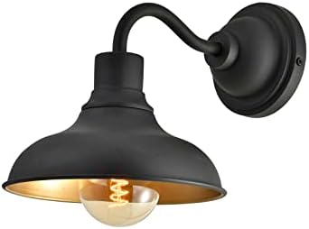 JCHAL Gooseneck Front Porch Wall Light, Rustic Farmhouse Wall Sconce, Outdoor & Indoor Wall Mount Barn Light, 8", Matte Black (1 Pack)