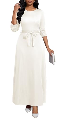 Image of BubFee Long Dress for Women Casual Long Sleeve Dresses Maxi Dress Empire Waist Loose with Belt