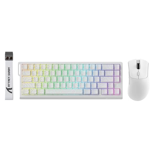 Image of ATTACK SHARK X68HE 60% Wired RT 8K Keyboard+Wireless R1 Mouse-White Contour | Adjustable Actuation,Hall Effect Mechanical Magnetic Switch,Coiled Cable,USB C /2.4Ghz /BT Ultralight 18K DPI Mice for PC Gamer