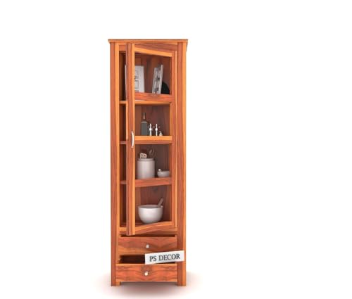 Image of Furniture Sheesham Wood Crockery Cabinet || Kitchen Cabinet || Display Cabinet | Bookshelf || Wooden Storage Cabinet ||(Honey Finish)