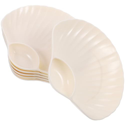 Zerodeko Set di 6 Piatti Design a Conchiglia con Scomparto per Salsa per Ravioli in Pp Bianco, Riutilizzabili e Facili da Pulire per e Banchetto
