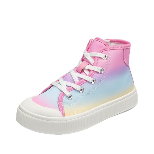 DREAM PAIRS Kids Sneakers Little Boys Girls High Top Canvas Shoes LilLegends CourtStar Casual Walking Shoes 12 Little Kid Rainbow/Pink