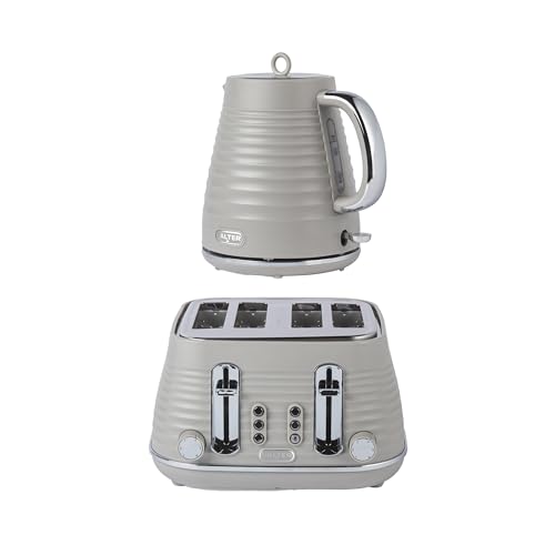 Salter Ripple Taupe Toaster & Kettle Set 4-Slice 1630W Toaster 6 Browning Levels Defrost/Reheat/Cancel 1.7L Rapid Boil Kettle with Removable Limescale Filter Auto Shut-Off Textured Design