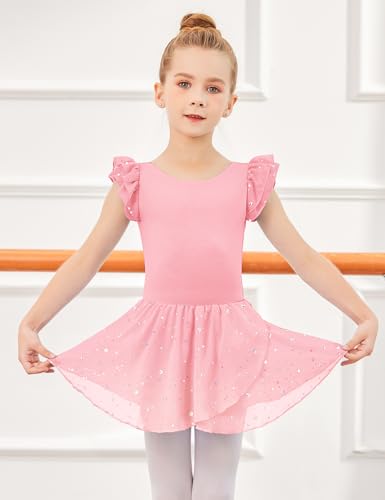 Image of Arshiner Girls Ruffle Sleeve Ballet Dance Dress Tutu Skirted Leotard