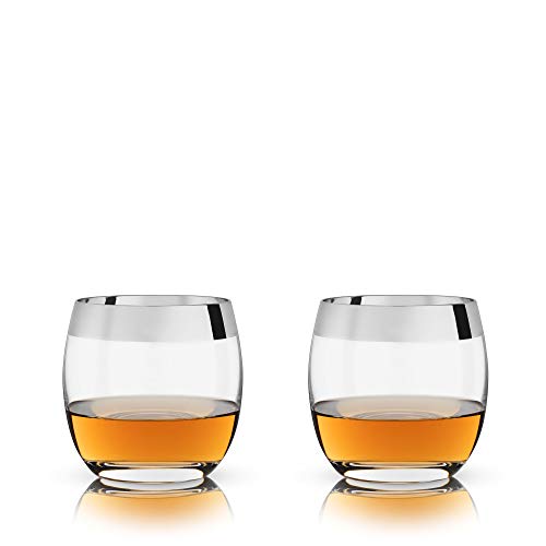 Viski Irving Bronze Rim Crystal Lowball Tumblers Set of 2