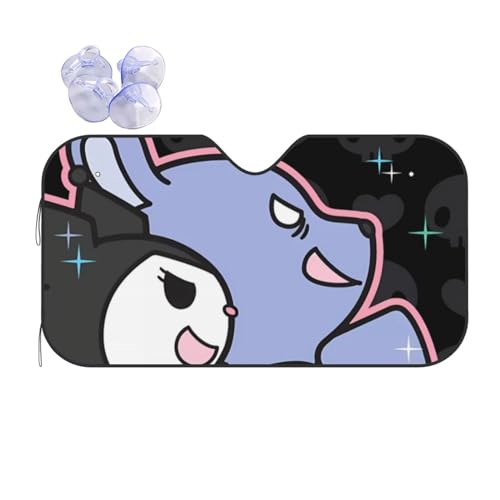 Asamike 車用サンシェード 日除け クロミ Kuromi おしゃれ かわいい フロントサンシェード 吸盤付き 簡単取り付け 夏 遮光 断熱 軽量 折りたたみ コンパクト 暑さ対策 UVカット 日よけ 紫外線対策 日焼け防止 カー用品 SUSD-114