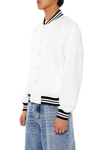 Forever 21 Men's Varsity-Striped Bomber Jacket, Cream4