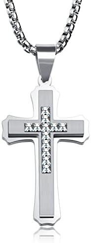 OLEVS Mens Cross Pendant Necklace Large Stainless Steel Cross Pendant Necklace for Men Women