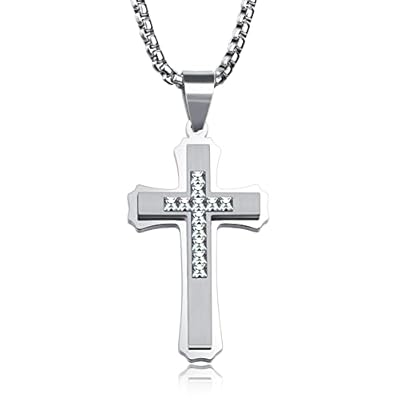 Large Stainless Steel Cross Pendant Necklace for Men Women