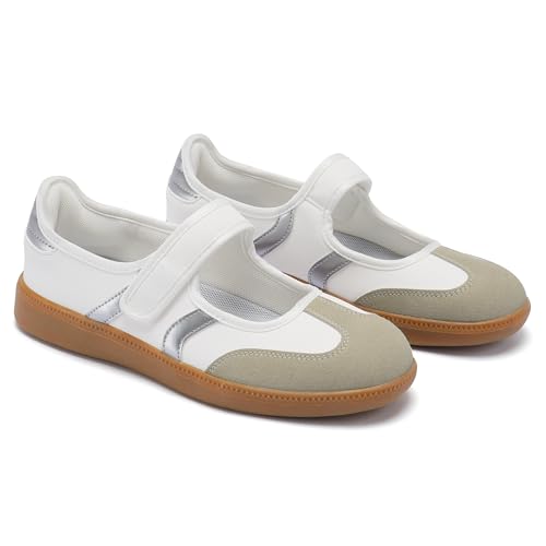 Image of Mary Jane Sneakers for Women Slip on Ballet Flats Walking Retro Sneakers | Round Toe Mary Jane Shoes,Hook and Loop,Lightweight Footwear,Women Fashion Sneakers for Walking, Travel, Workout, Daily Wear