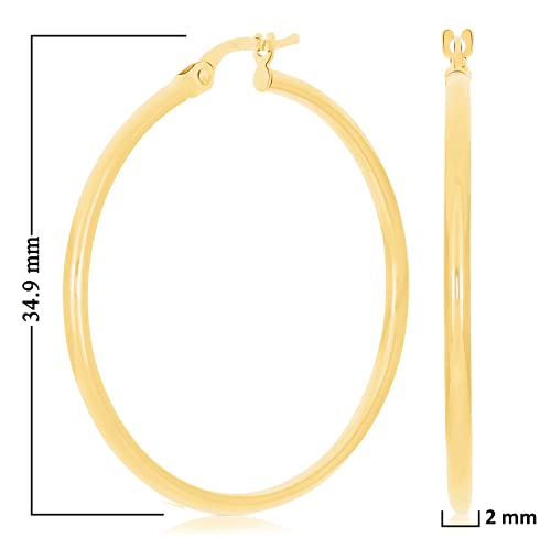 Image of Italian 14k Yellow Gold High Polished Round Hoop Earrings