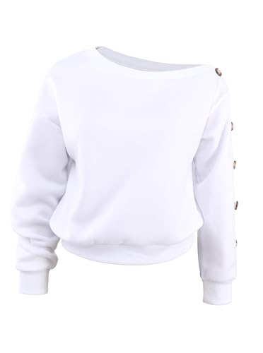 LovelyWholesale Womens Off the Shoulder Sweatshirt Oversized Long Sleeve Pullover Tops3