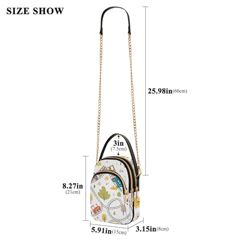 Shoulder Handbag Women Quilted Phone Purse Chain Strap Handbag Fun Designer Satchel Crossbody Bag Cute Cartoon Trains Tracks Beige3